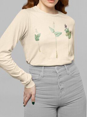 Mayapple Vintage Floral Print Long Sleeve Graphic Tee T-shirt S-XXL